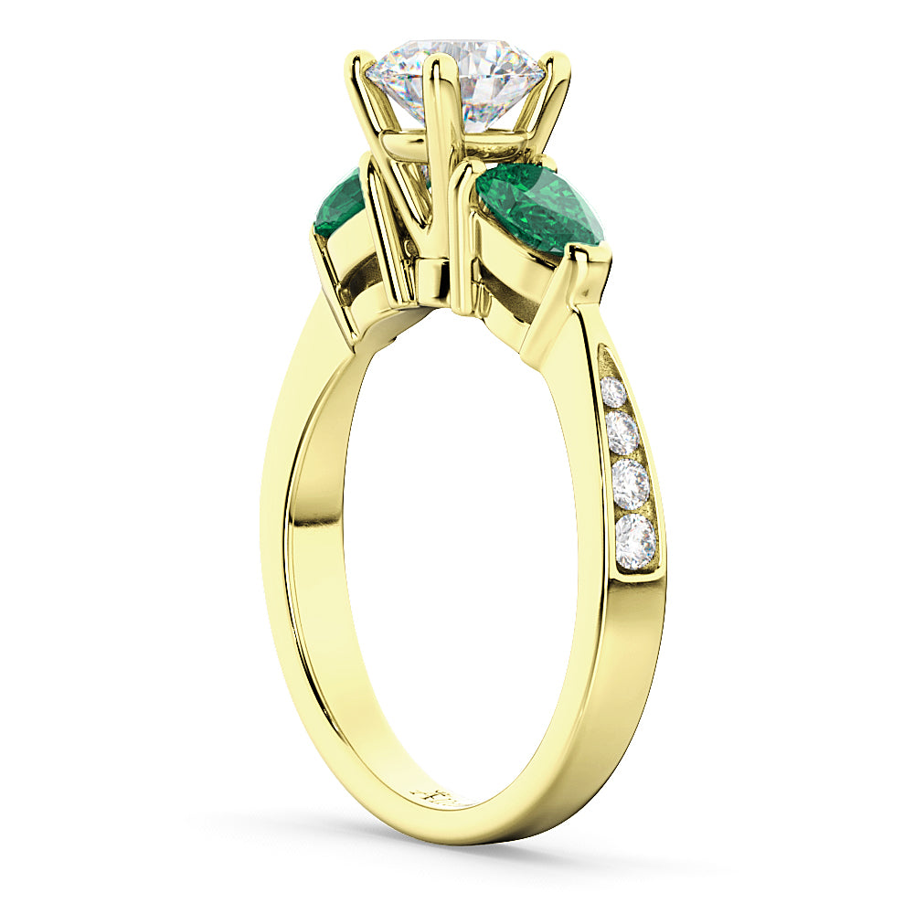 Round Diamond & Pear Green Emerald Engagement Ring 14k Yellow Gold (1.79ct)