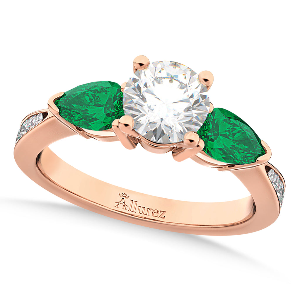 Round Diamond & Pear Green Emerald Engagement Ring 18k Rose Gold (1.79ct)