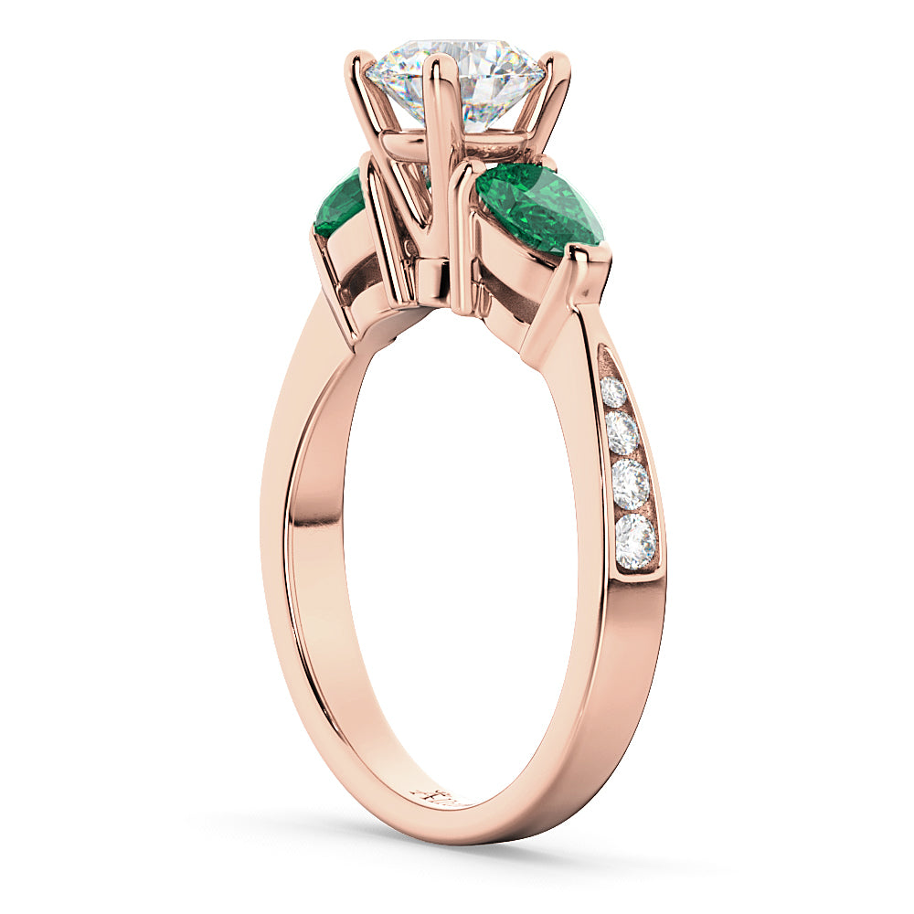 Round Diamond & Pear Green Emerald Engagement Ring 18k Rose Gold (1.79ct)