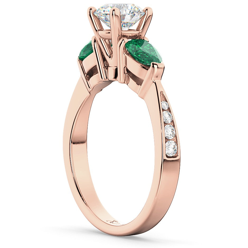 Diamond & Pear Green Emerald Engagement Ring 14k Rose Gold (0.61ct)
