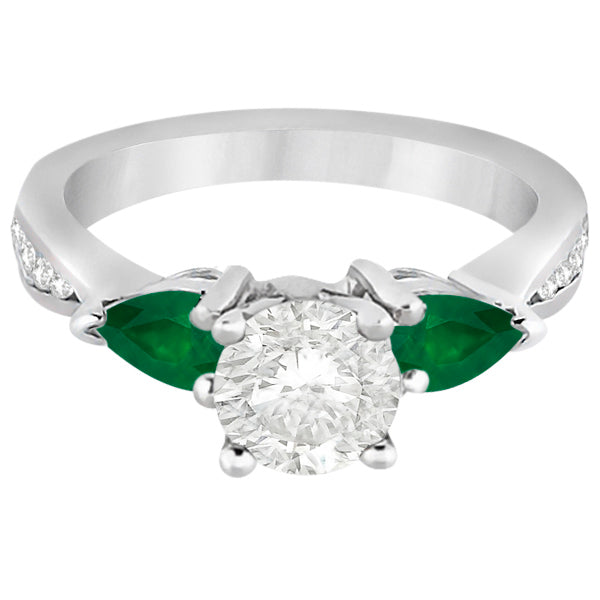 Diamond & Pear Green Emerald Engagement Ring 14k White Gold (0.61ct)