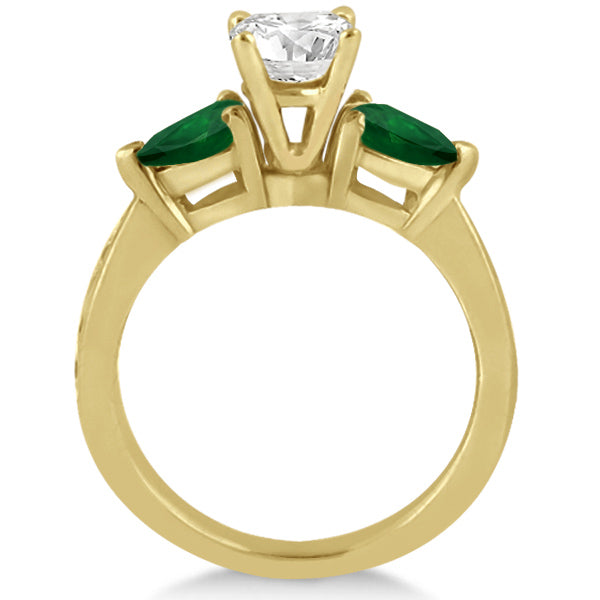 Diamond & Pear Green Emerald Engagement Ring 14k Yellow Gold (0.61ct)