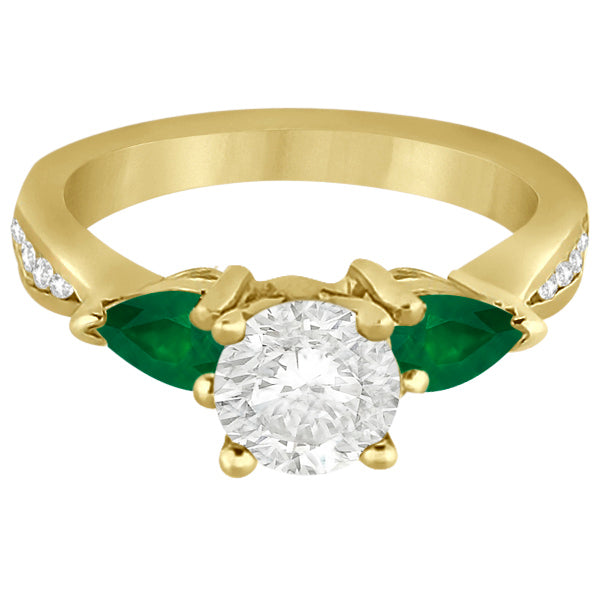 Diamond & Pear Green Emerald Engagement Ring 14k Yellow Gold (0.61ct)