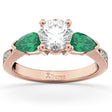 Diamond & Pear Green Emerald Engagement Ring 18k Rose Gold (0.61ct)