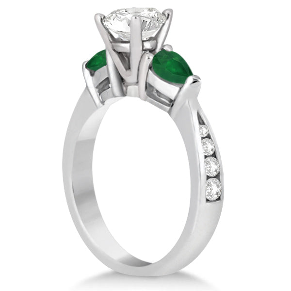 Diamond & Pear Green Emerald Engagement Ring 18k White Gold (0.61ct)