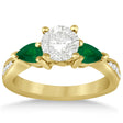 Diamond & Pear Green Emerald Engagement Ring 18k Yellow Gold (0.61ct)