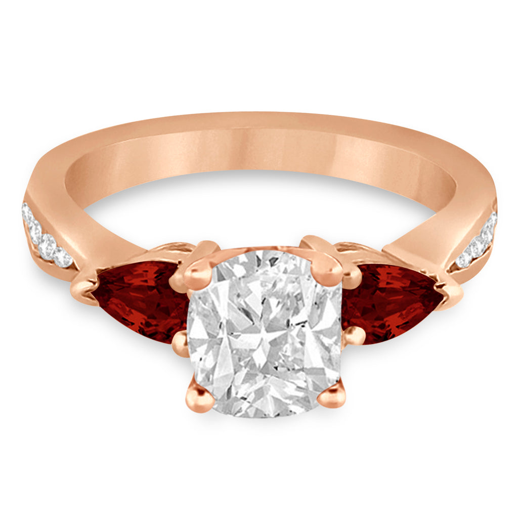 Cushion Diamond & Pear Garnet Engagement Ring 14k Rose Gold (1.29ct)