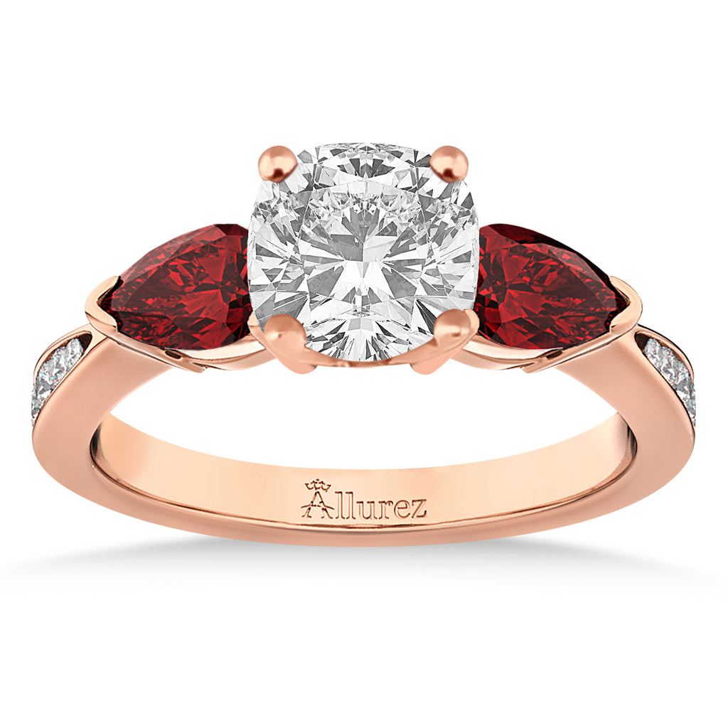 Cushion Diamond & Pear Garnet Engagement Ring 18k Rose Gold (1.29ct)