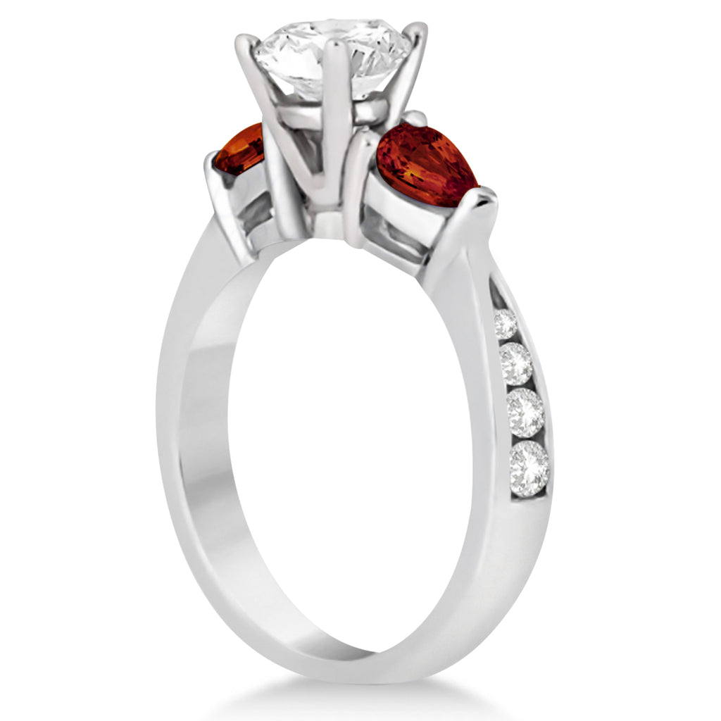 Cushion Diamond & Pear Garnet Engagement Ring 18k White Gold (1.29ct)