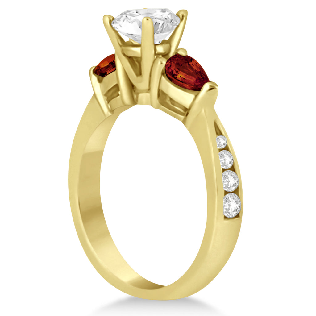 Cushion Diamond & Pear Garnet Engagement Ring 18k Yellow Gold (1.29ct)