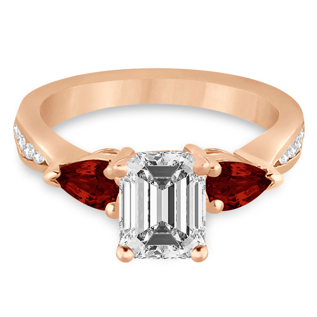Emerald Diamond & Pear Garnet Engagement Ring 14k Rose Gold (1.29ct)