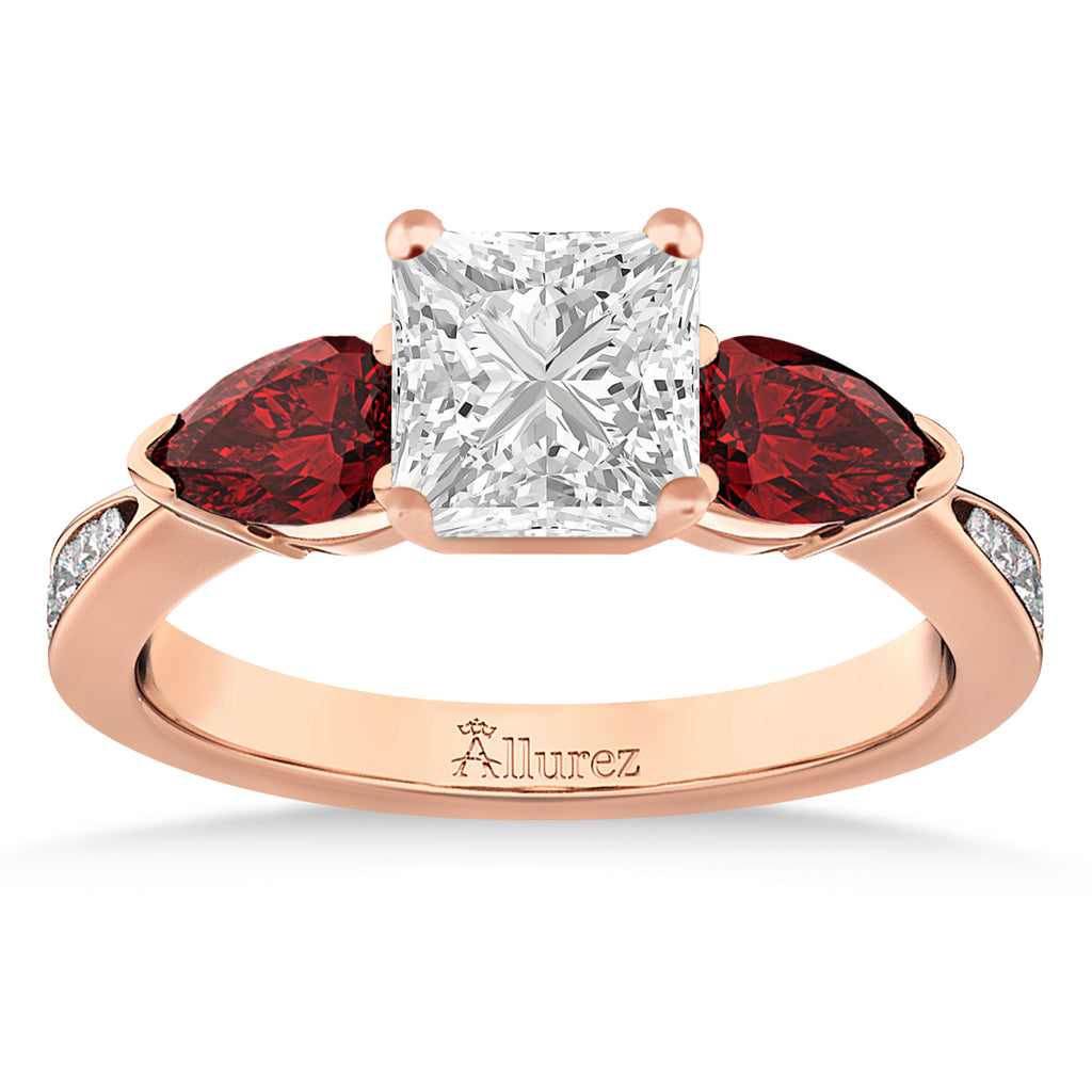 Princess Diamond & Pear Garnet Engagement Ring 18k Rose Gold (1.29ct)