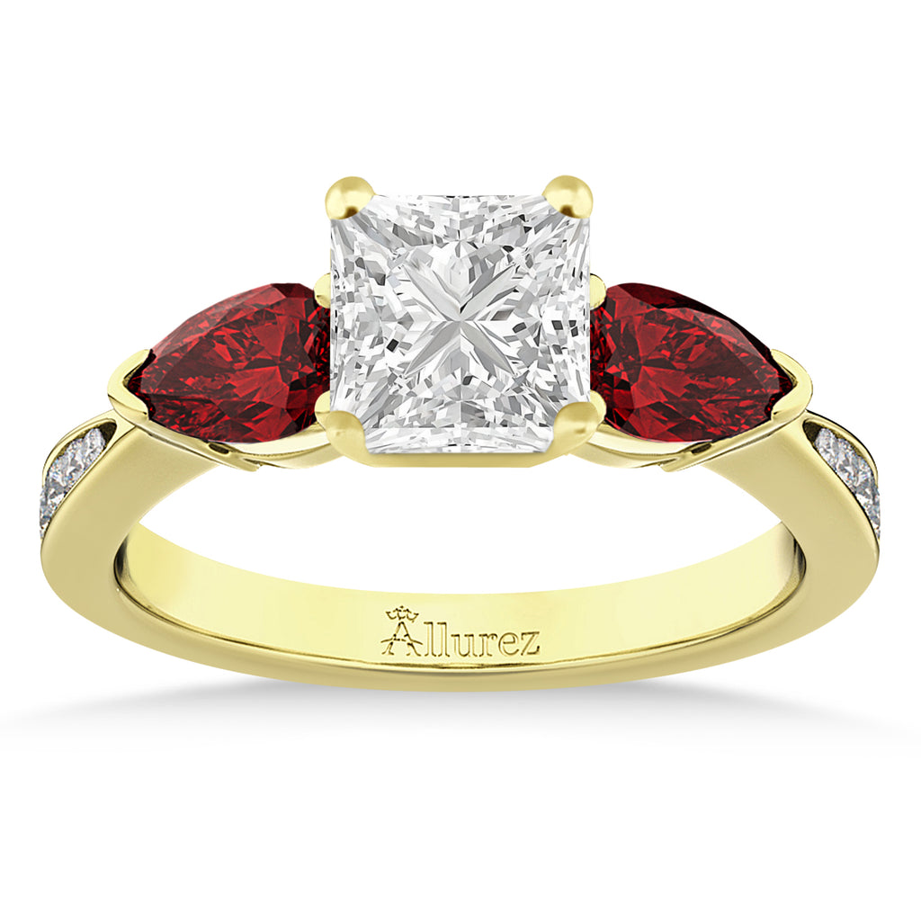 Princess Diamond & Pear Garnet Engagement Ring 18k Yellow Gold (1.29ct)
