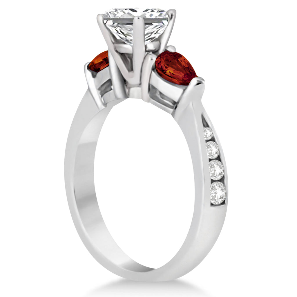 Princess Diamond & Pear Garnet Engagement Ring in Palladium (1.29ct)