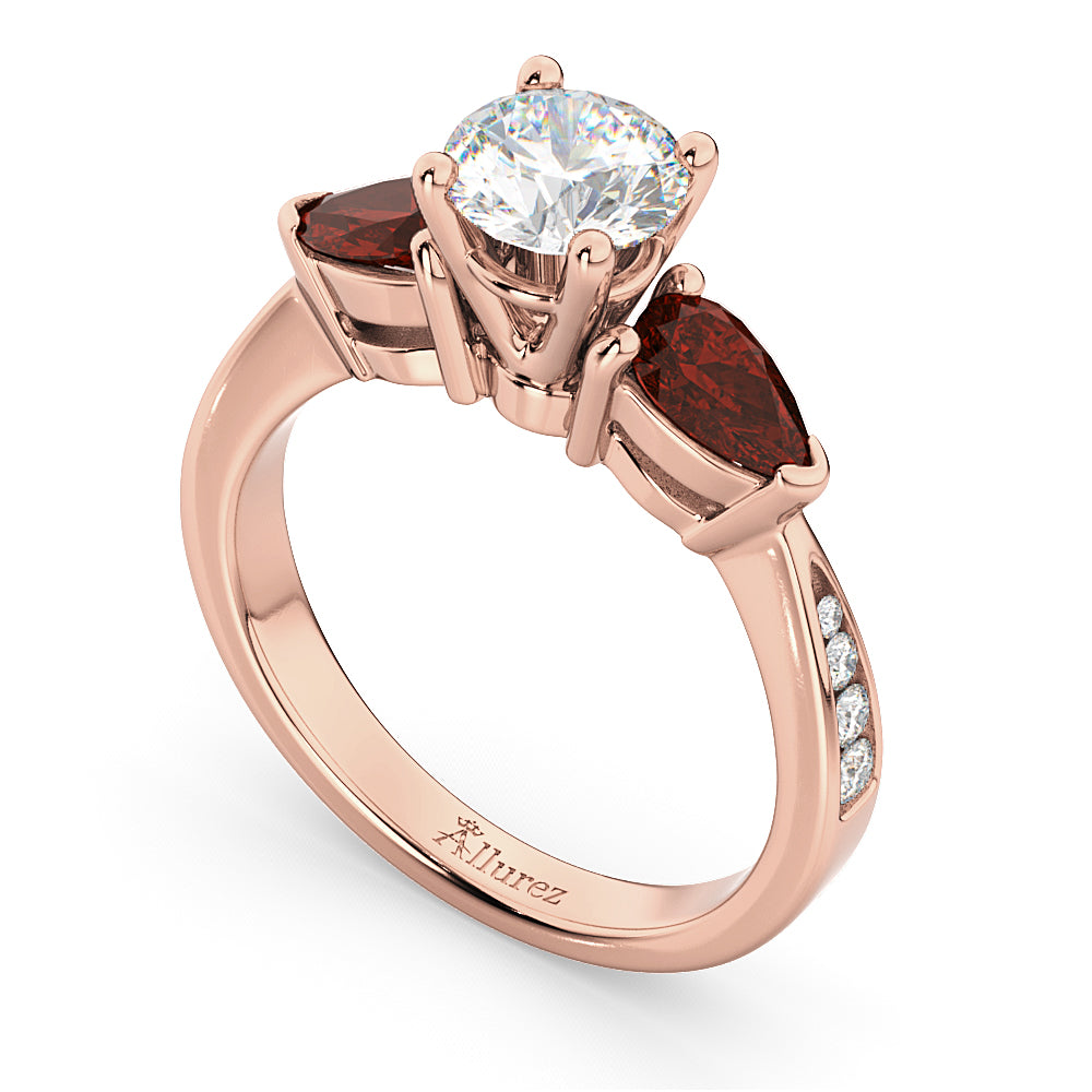 Round Diamond & Pear Garnet Engagement Ring 14k Rose Gold (1.29ct)