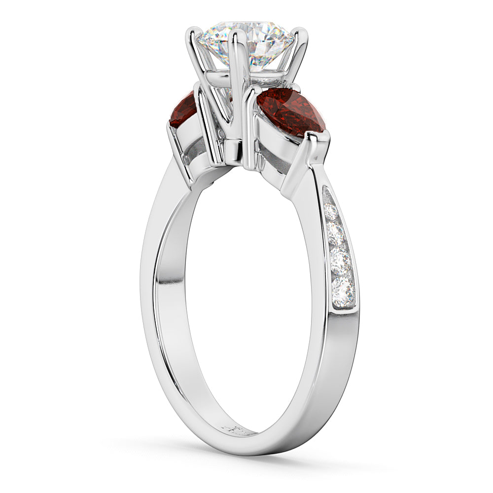 Round Diamond & Pear Garnet Engagement Ring in Palladium (1.29ct)