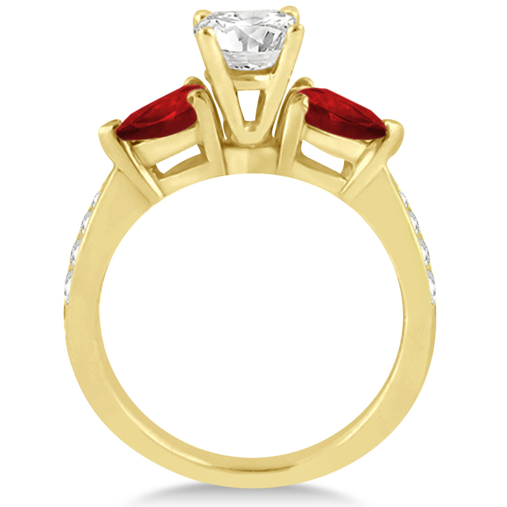 Cushion Diamond & Pear Garnet Engagement Ring 14k Yellow Gold (1.79ct)