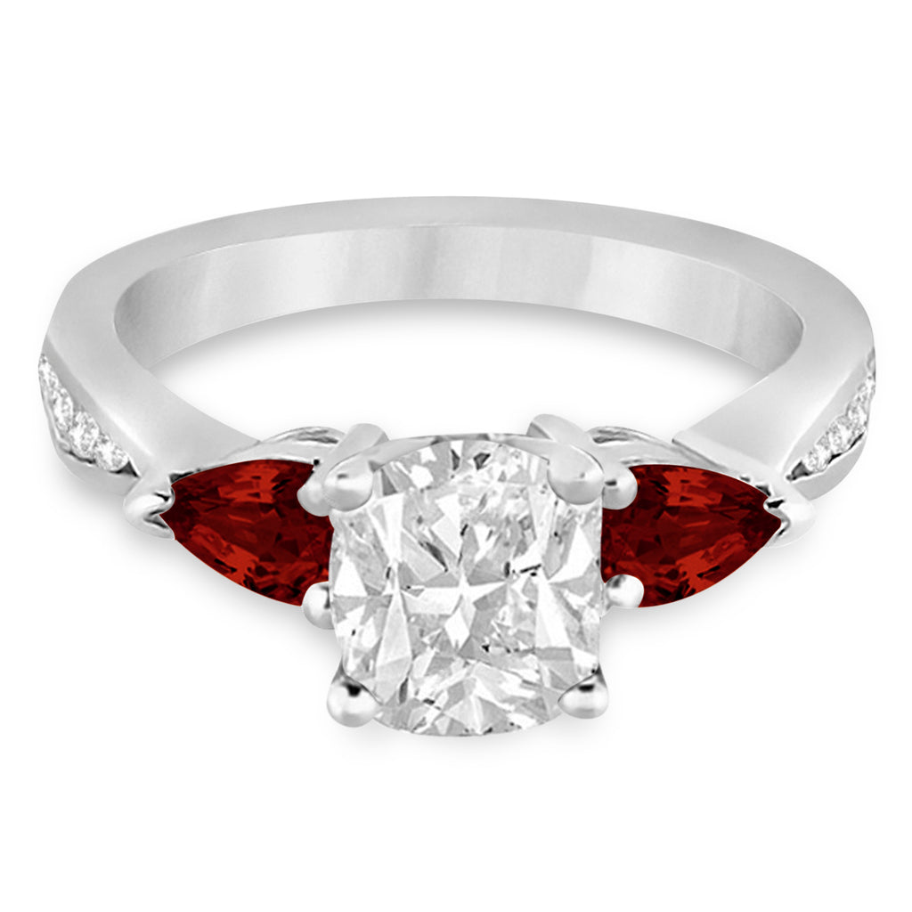 Cushion Diamond & Pear Garnet Engagement Ring in Palladium (1.79ct)