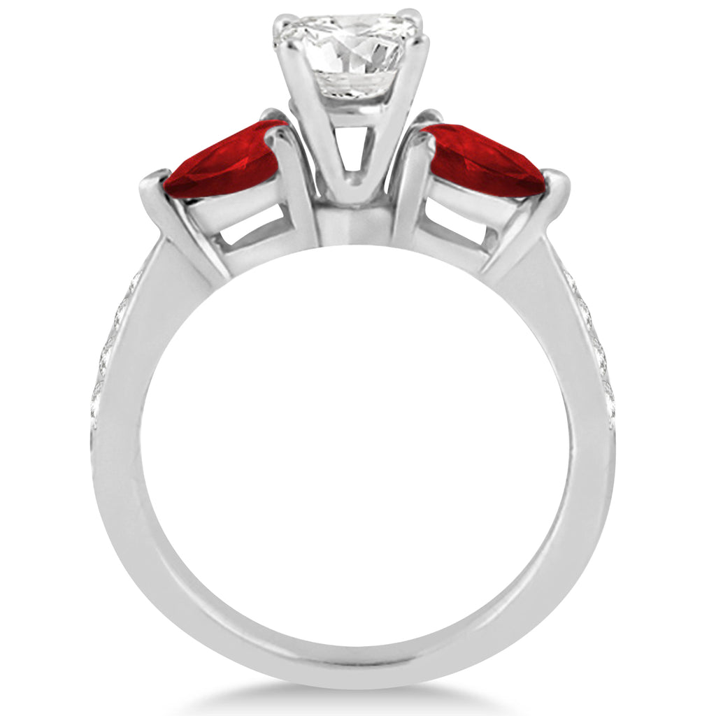 Cushion Diamond & Pear Garnet Engagement Ring in Platinum (1.79ct)
