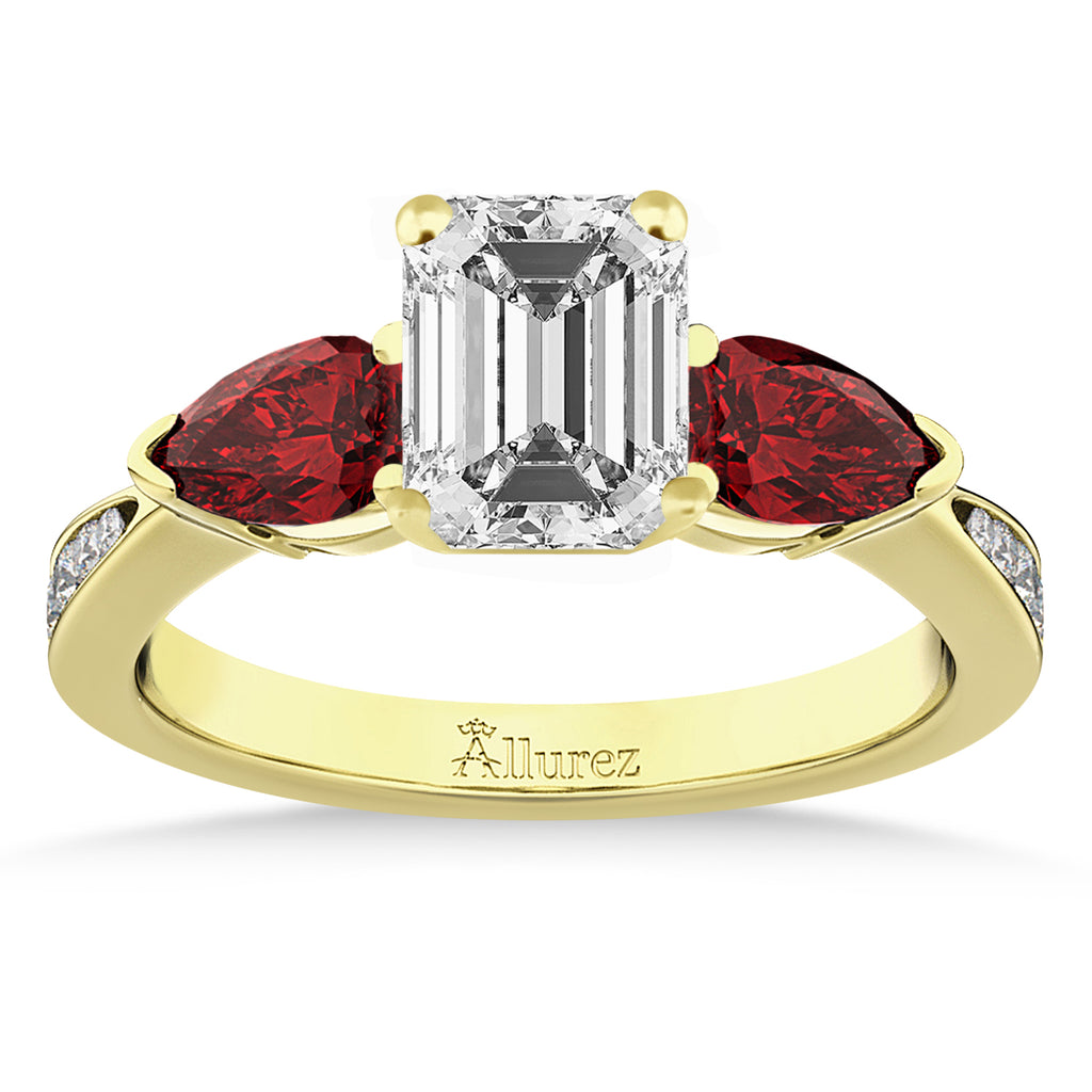 Emerald Diamond & Pear Garnet Engagement Ring 14k Yellow Gold (1.79ct)