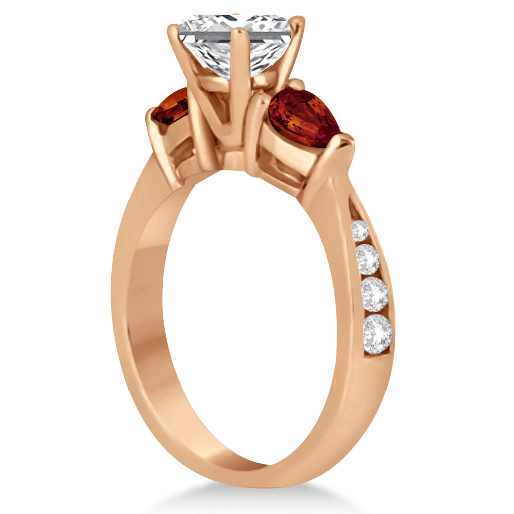 Princess Diamond & Pear Garnet Engagement Ring 18k Rose Gold (1.79ct)