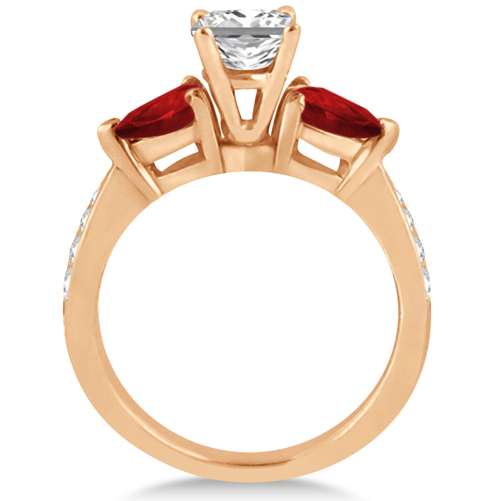 Princess Diamond & Pear Garnet Engagement Ring 18k Rose Gold (1.79ct)