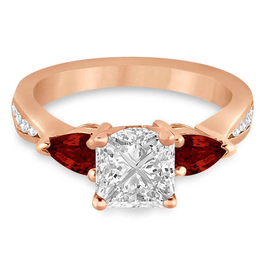 Princess Diamond & Pear Garnet Engagement Ring 18k Rose Gold (1.79ct)