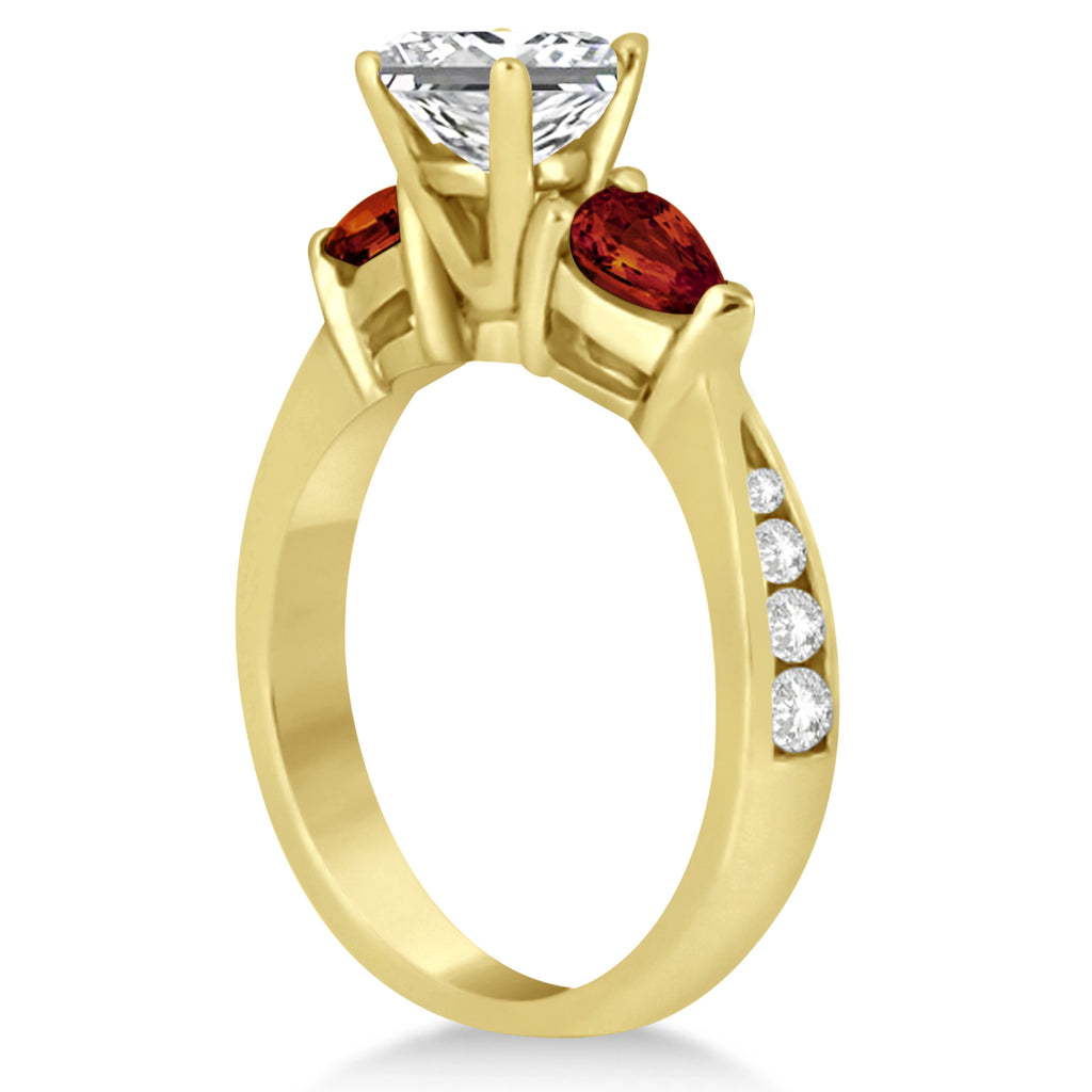 Princess Diamond & Pear Garnet Engagement Ring 18k Yellow Gold (1.79ct)