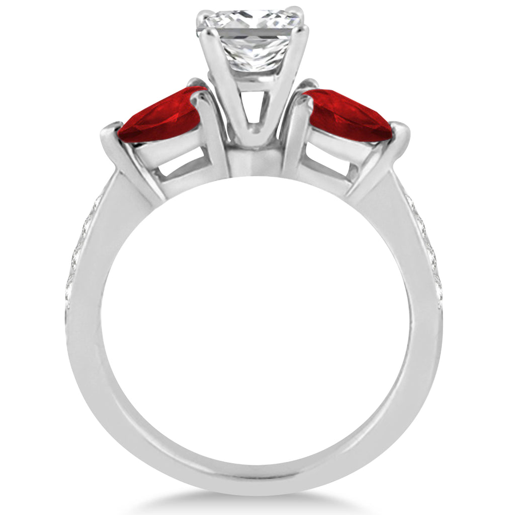 Princess Diamond & Pear Garnet Engagement Ring in Platinum (1.79ct)