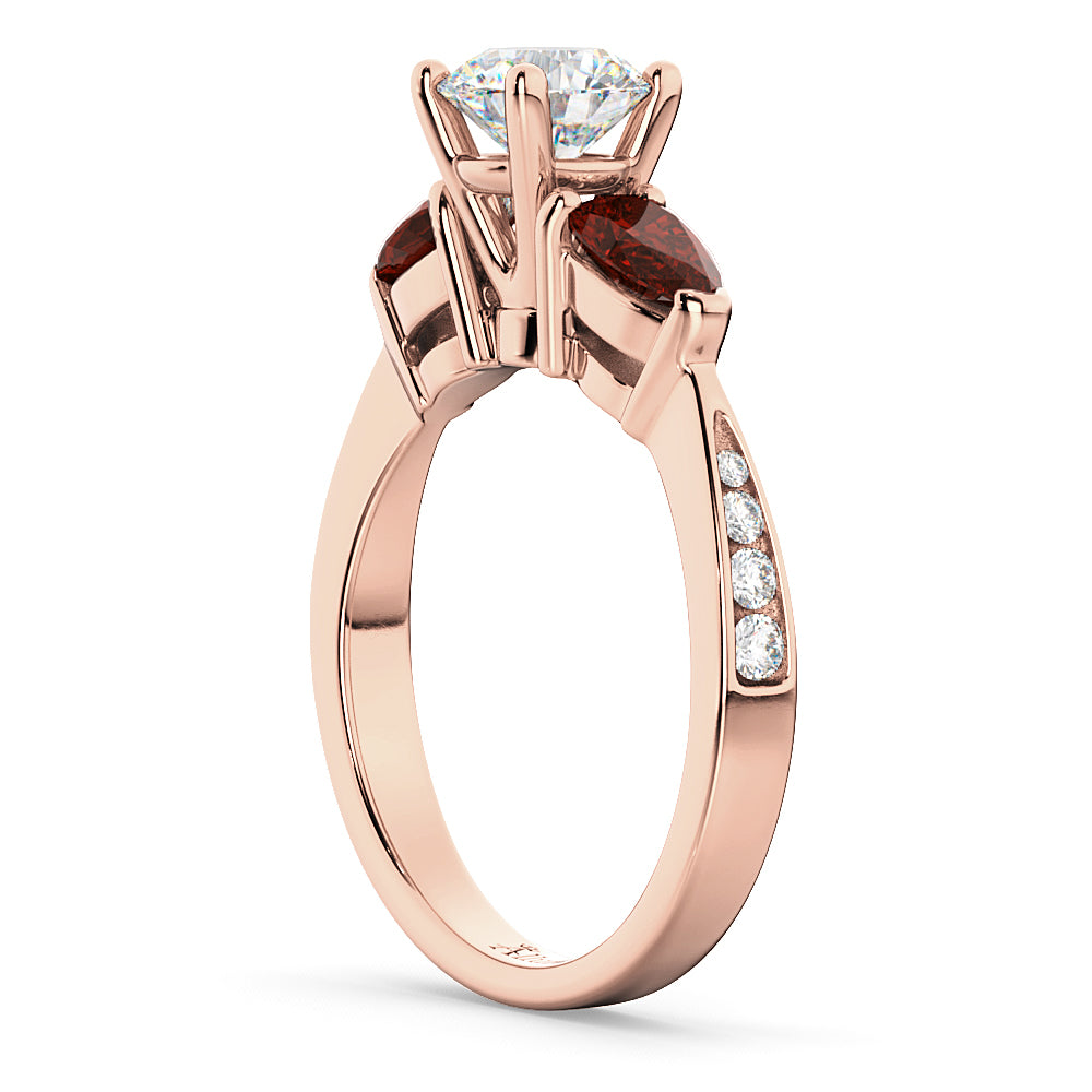Round Diamond & Pear Garnet Engagement Ring 14k Rose Gold (1.79ct)