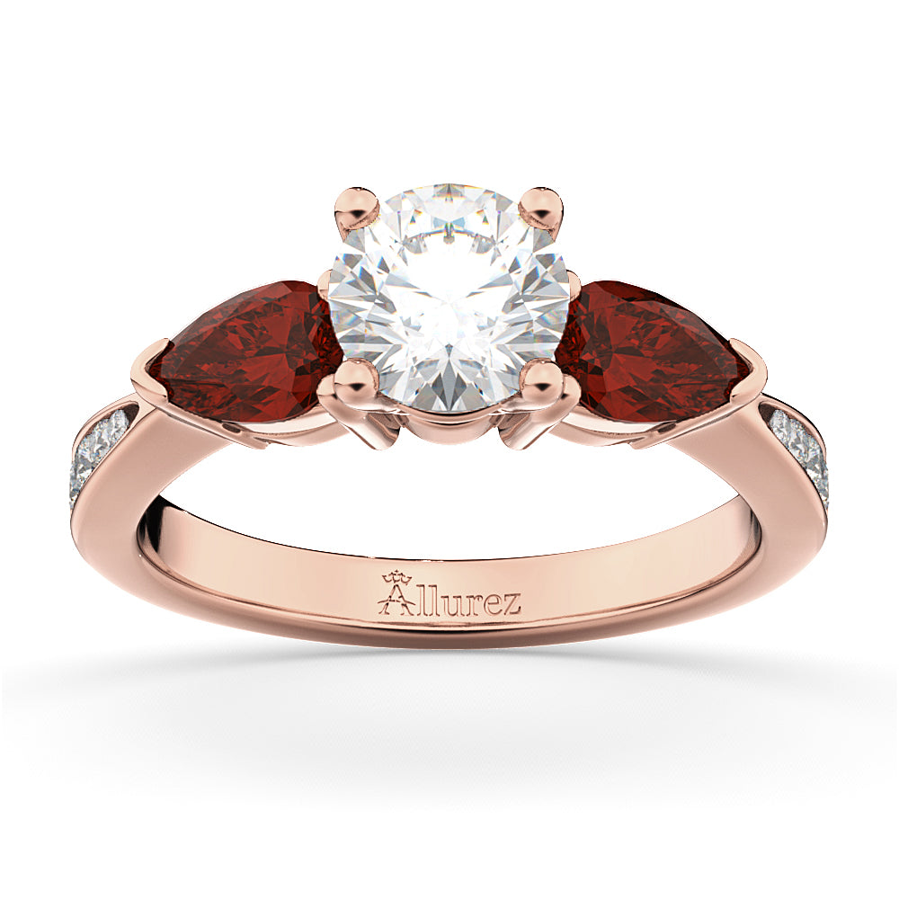Round Diamond & Pear Garnet Engagement Ring 18k Rose Gold (1.79ct)