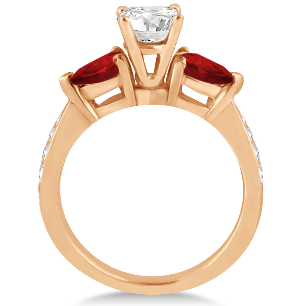 Round Diamond & Pear Garnet Engagement Ring 18k Rose Gold (1.79ct)