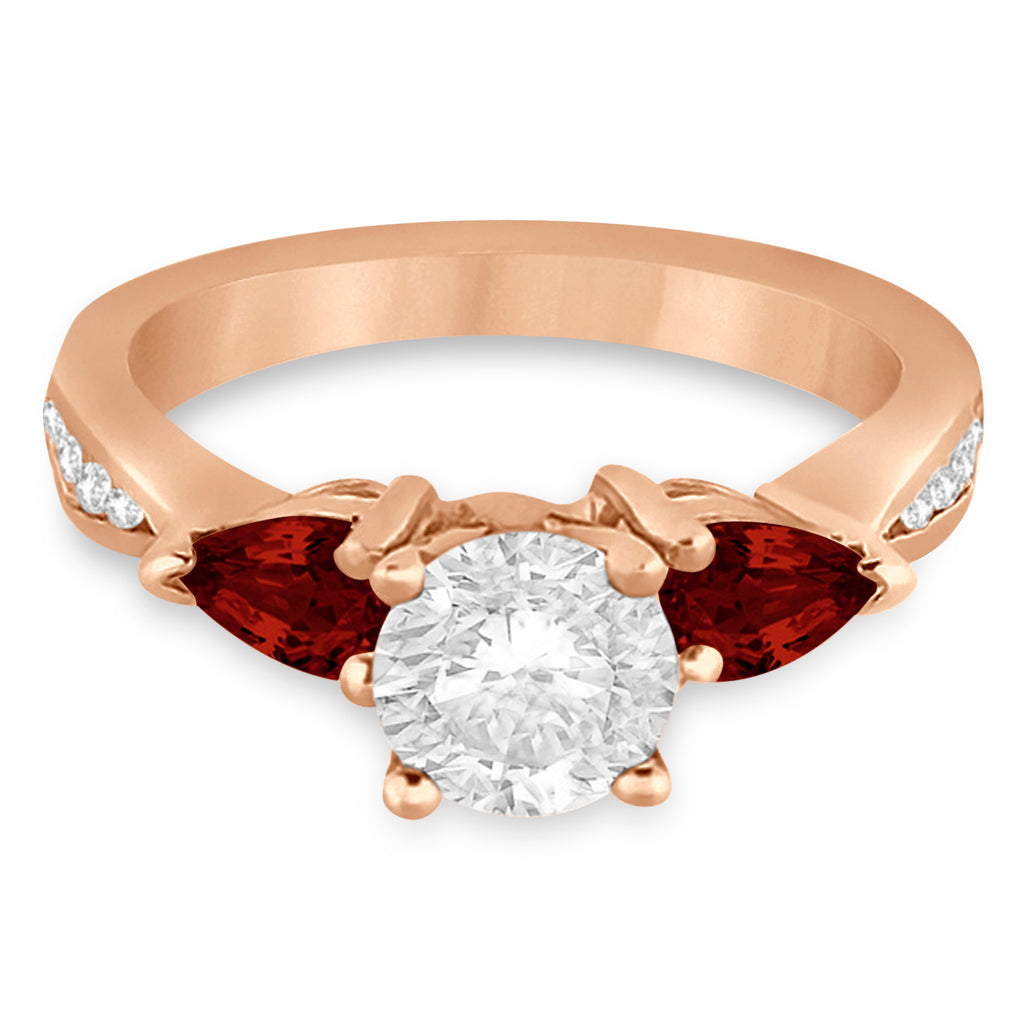 Round Diamond & Pear Garnet Engagement Ring 18k Rose Gold (1.79ct)