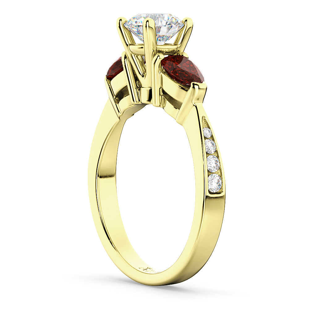 Round Diamond & Pear Garnet Engagement Ring 18k Yellow Gold (1.79ct)
