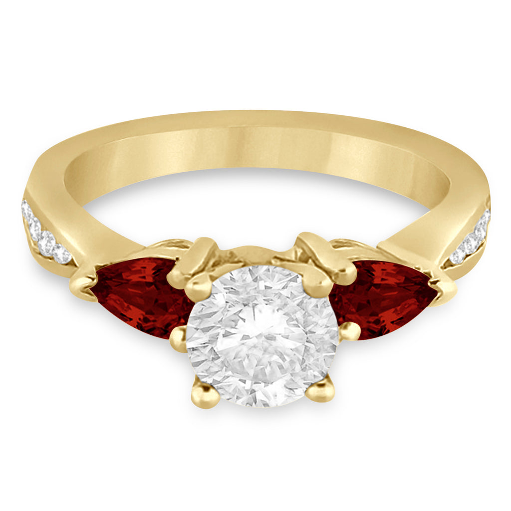Round Diamond & Pear Garnet Engagement Ring 18k Yellow Gold (1.79ct)