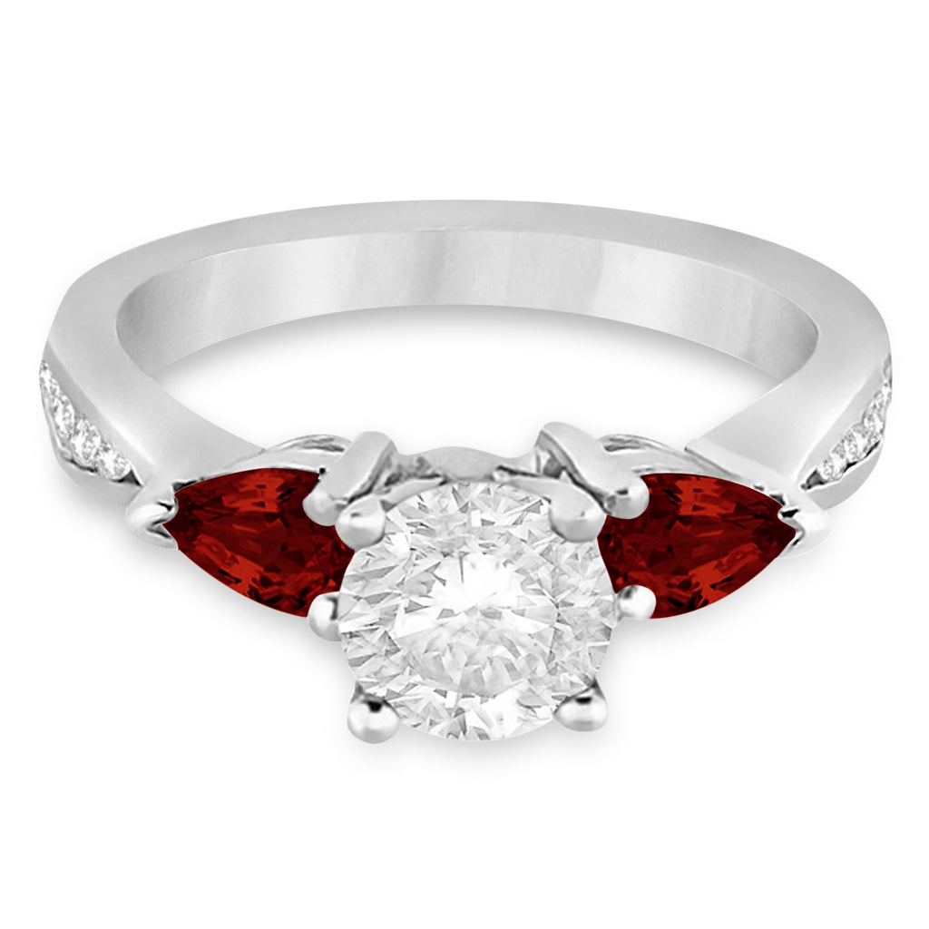 Round Diamond & Pear Garnet Engagement Ring in Platinum (1.79ct)