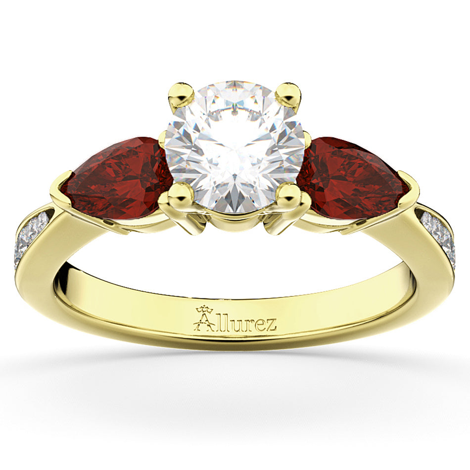 Diamond & Pear Garnet Engagement Ring 18k Yellow Gold (0.79ct)