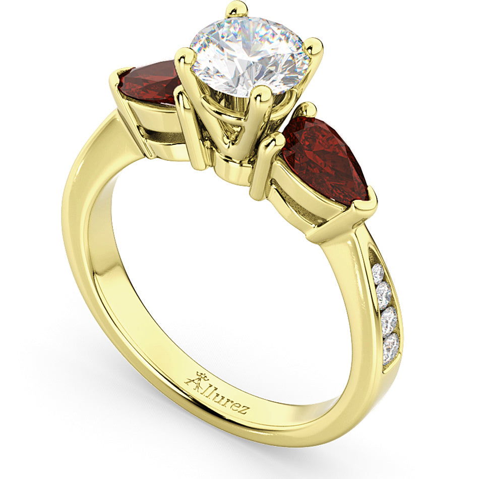 Diamond & Pear Garnet Engagement Ring 18k Yellow Gold (0.79ct)