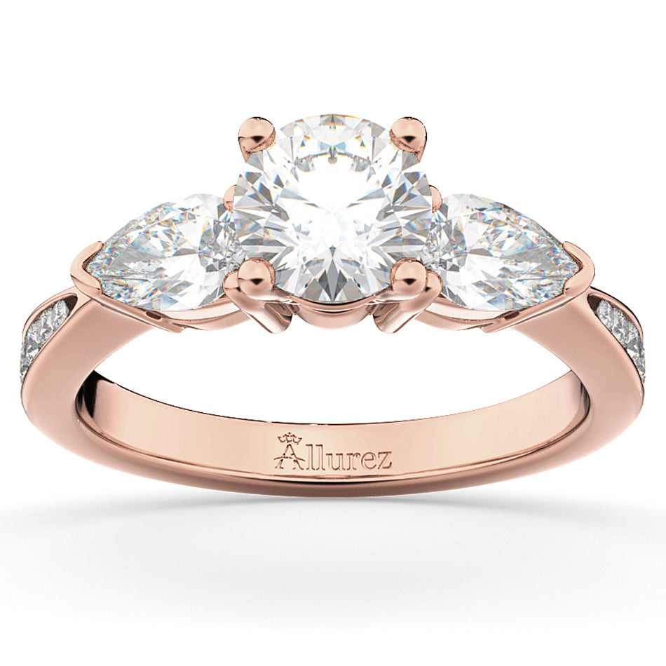 Three Stone Pear Cut Lab Grown Diamond Engagement Ring 18k Rose Gold (0.51ct)