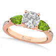 Cushion Diamond & Pear Peridot Engagement Ring 18k Rose Gold (1.29ct)