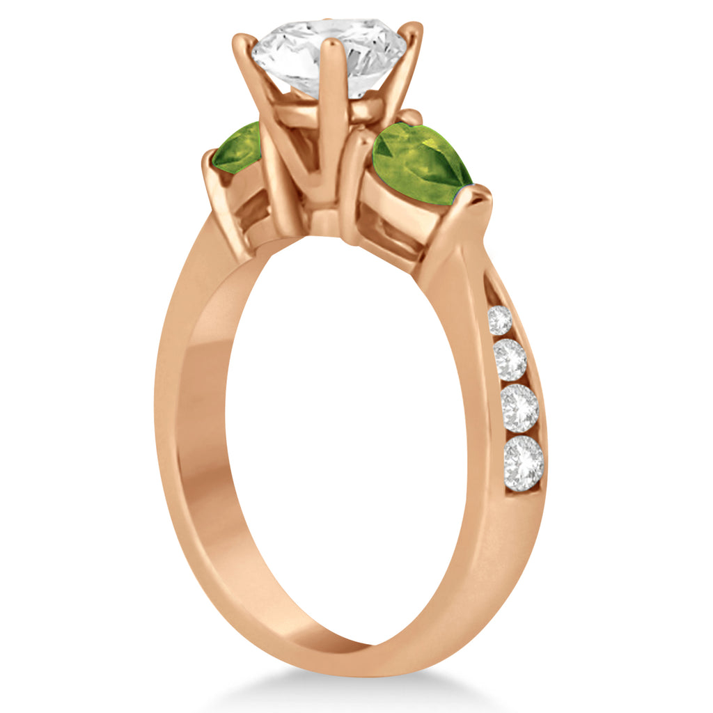 Cushion Diamond & Pear Peridot Engagement Ring 18k Rose Gold (1.29ct)