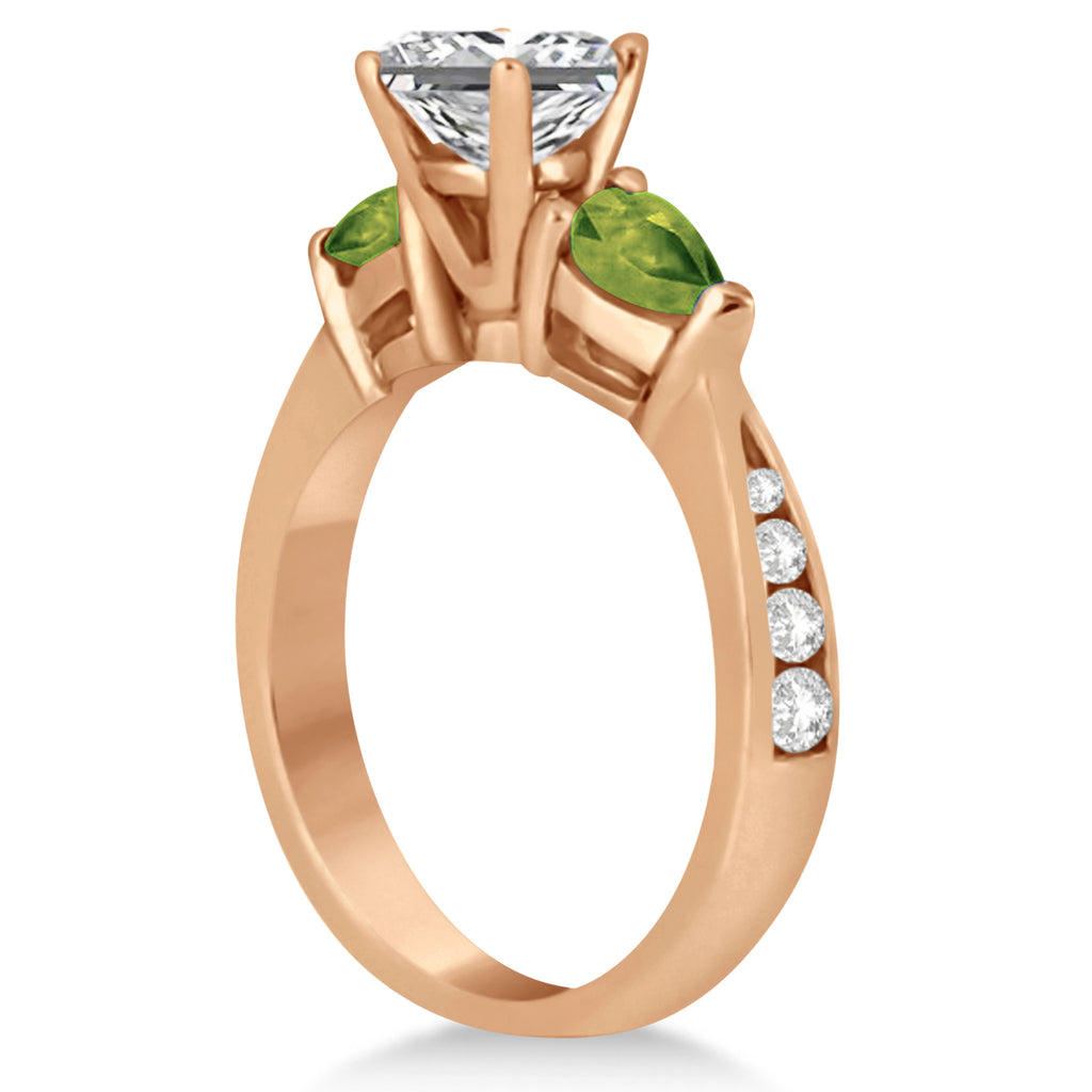 Emerald Diamond & Pear Peridot Engagement Ring 14k Rose Gold (1.29ct)