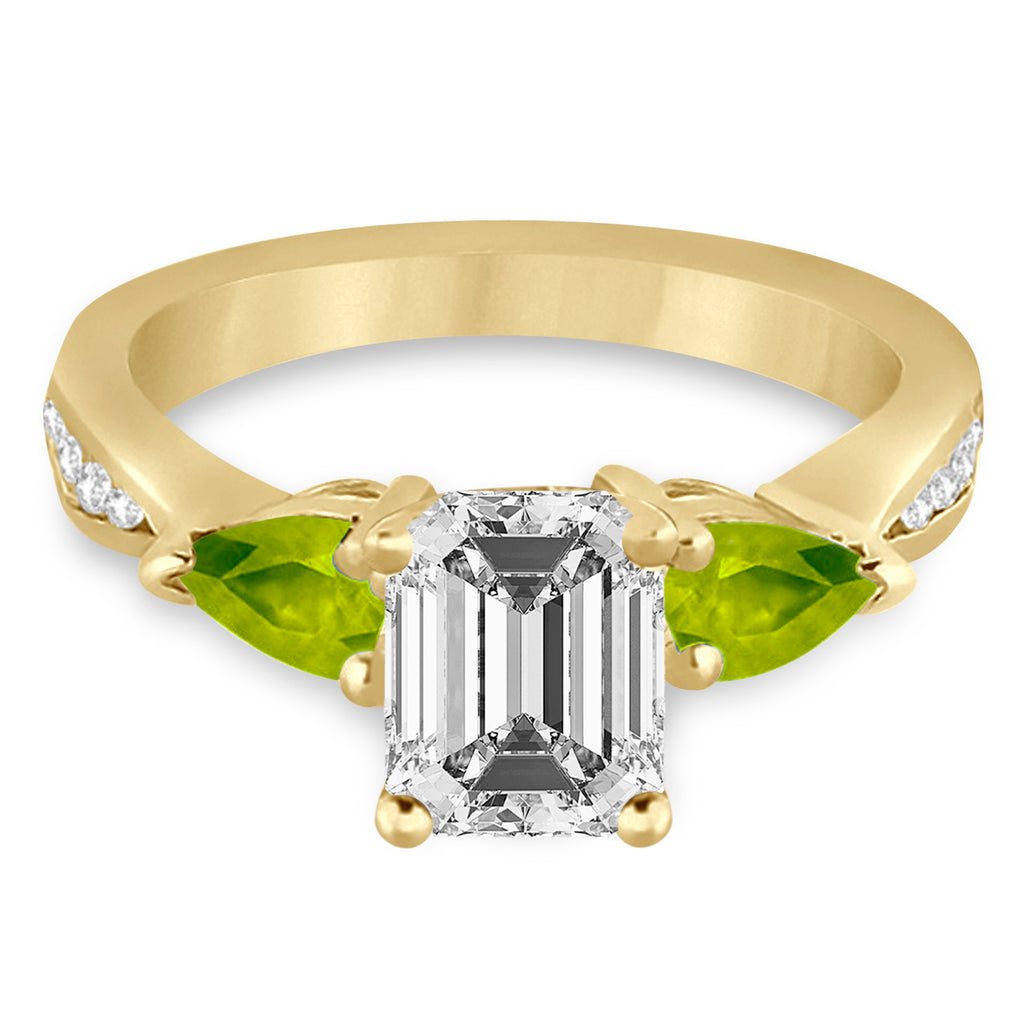 Emerald Diamond & Pear Peridot Engagement Ring 14k Yellow Gold (1.29ct)