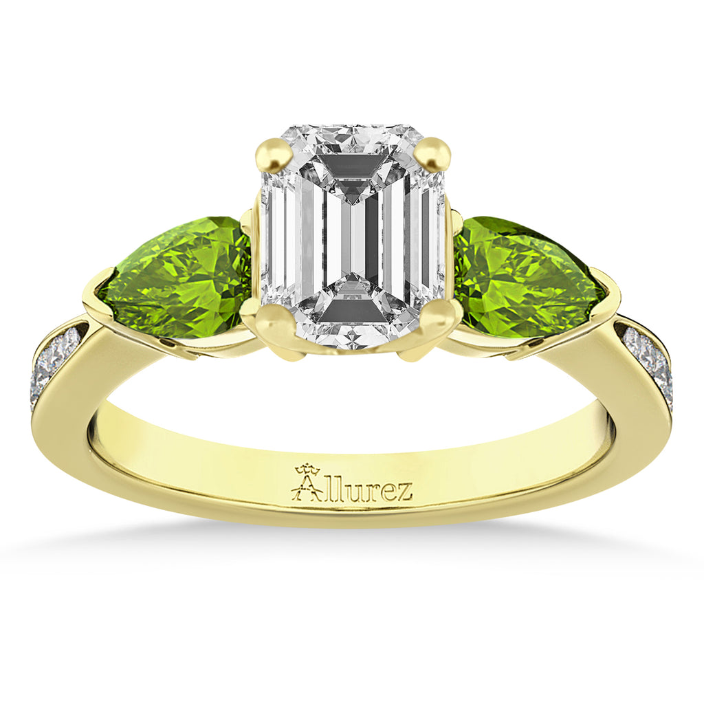 Emerald Diamond & Pear Peridot Engagement Ring 18k Yellow Gold (1.29ct)