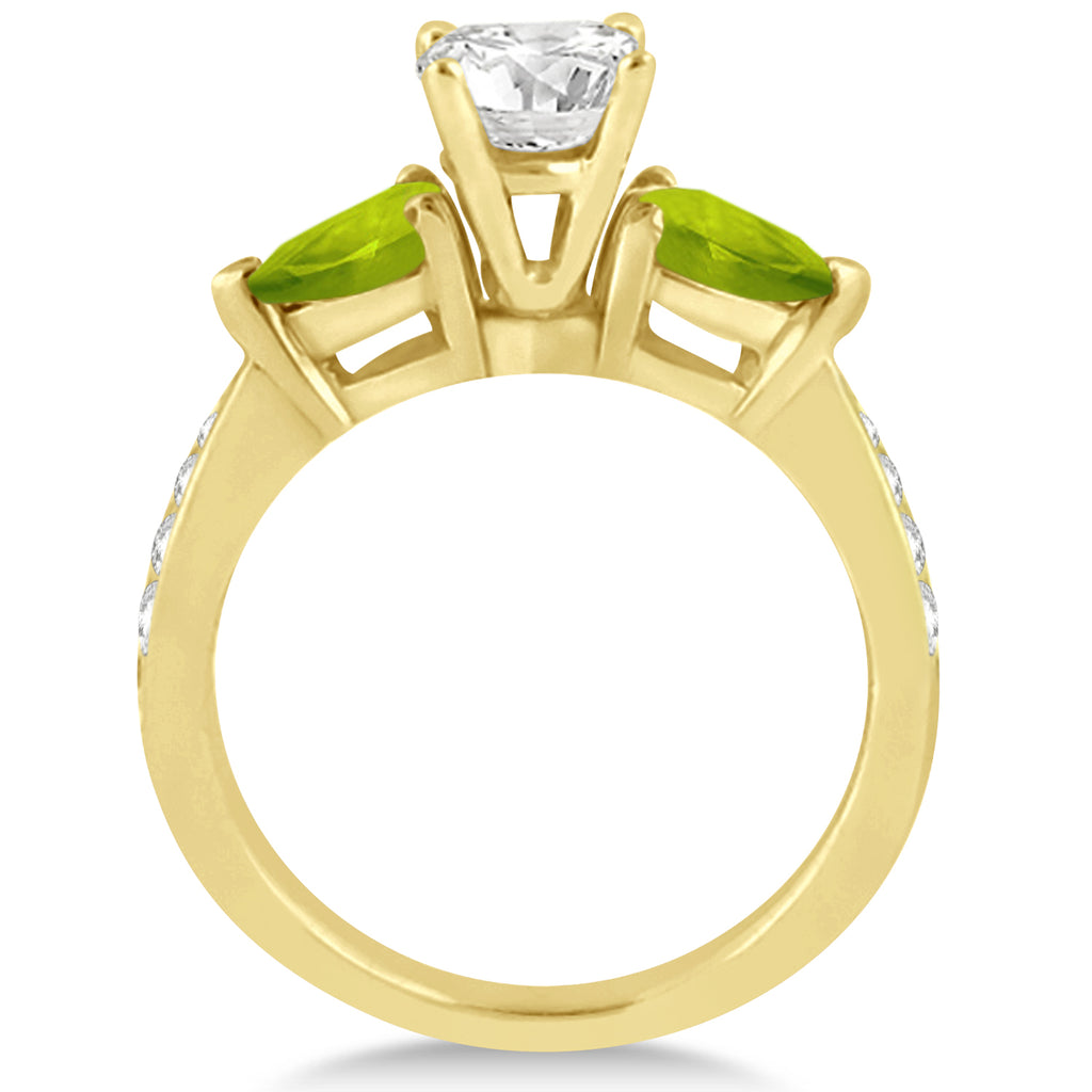 Round Diamond & Pear Peridot Engagement Ring 18k Yellow Gold (1.29ct)