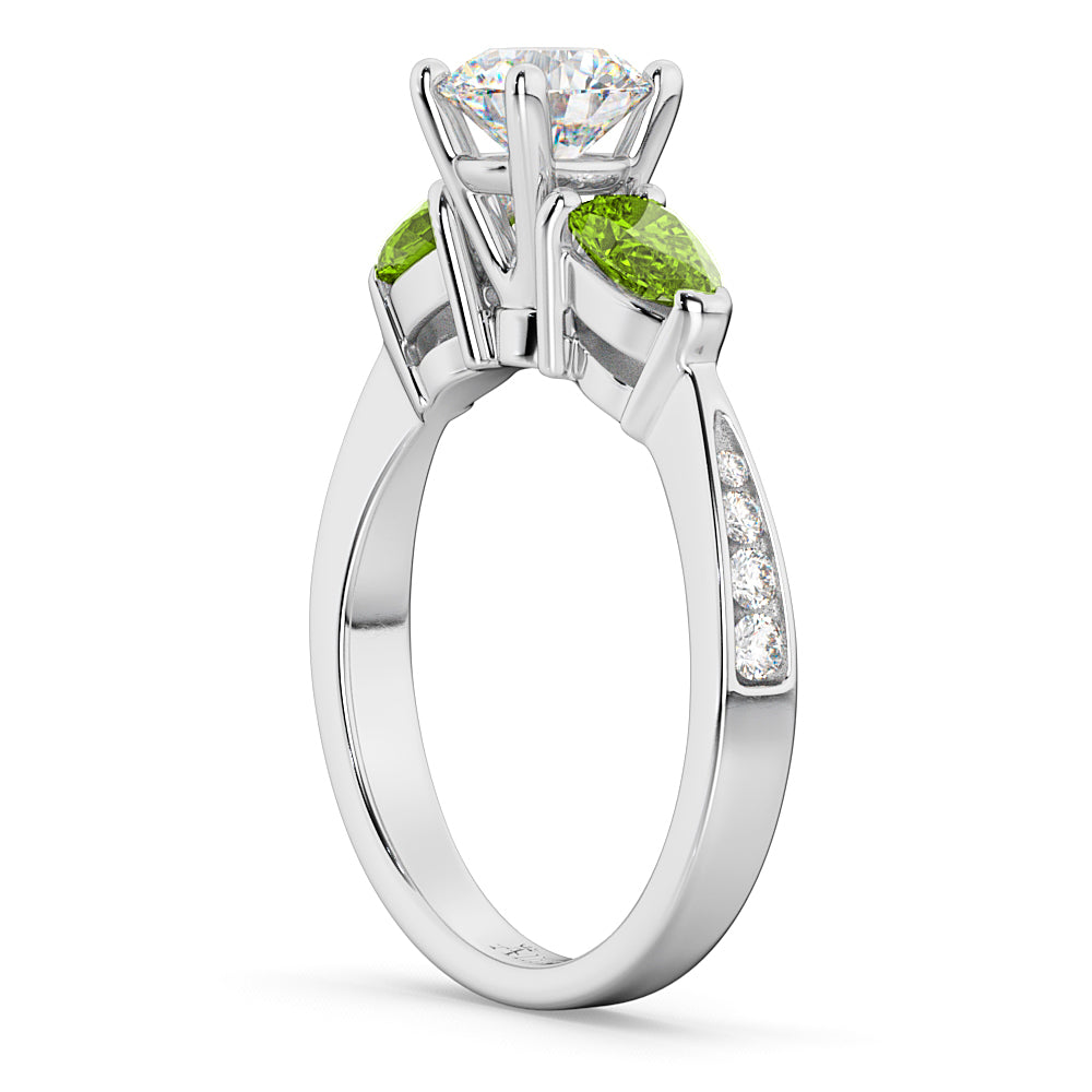 Round Diamond & Pear Peridot Engagement Ring in Palladium (1.29ct)