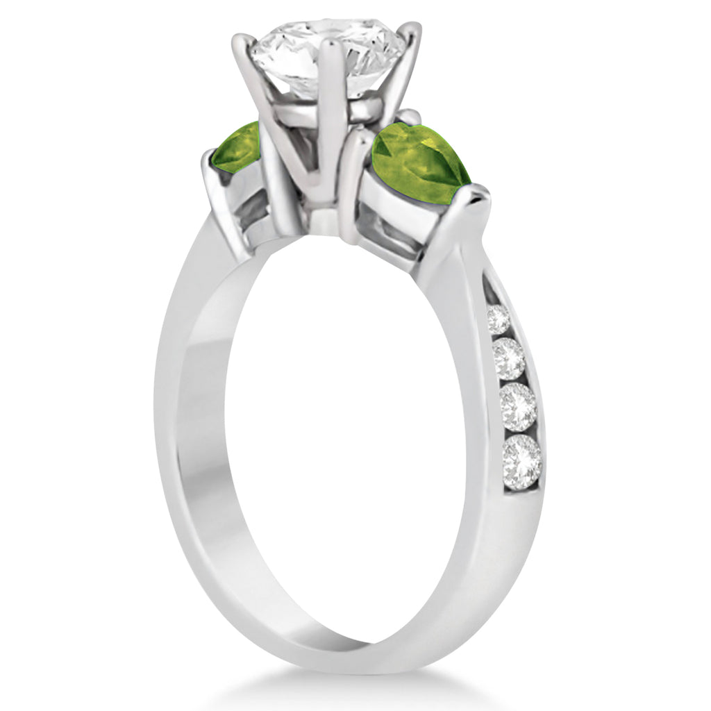 Cushion Diamond & Pear Peridot Engagement Ring 14k White Gold (1.79ct)