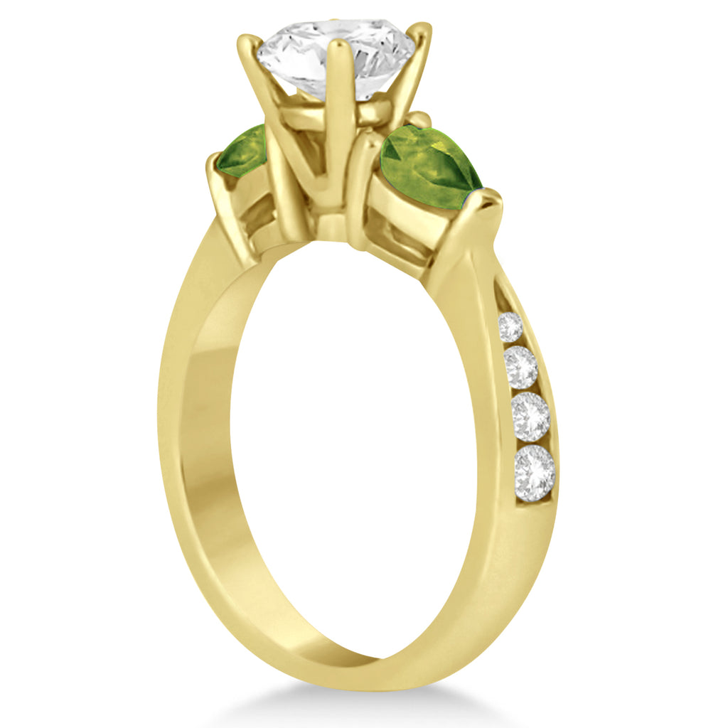 Cushion Diamond & Pear Peridot Engagement Ring 18k Yellow Gold (1.79ct)
