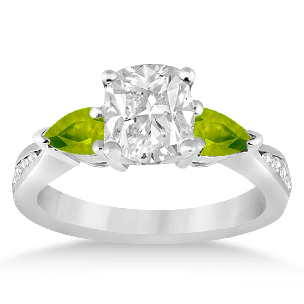 Cushion Diamond & Pear Peridot Engagement Ring in Palladium (1.79ct)