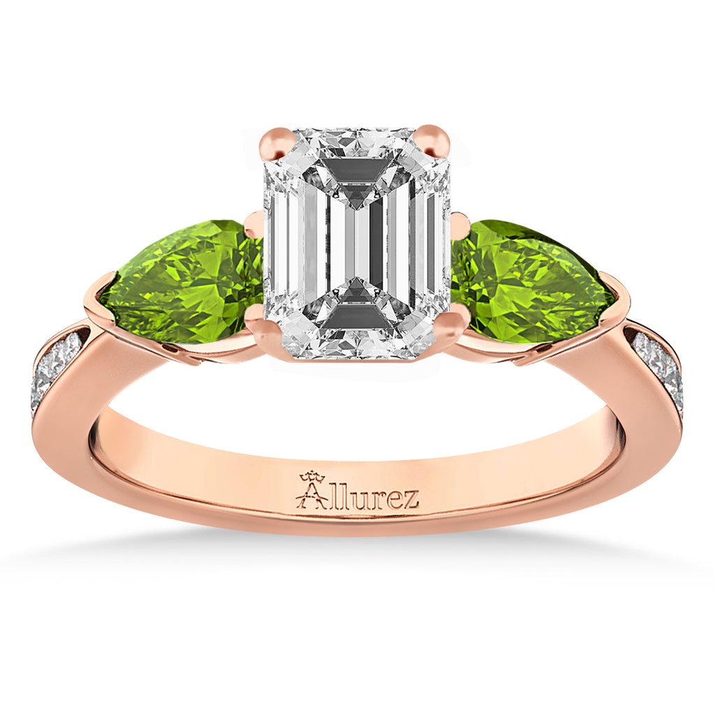 Emerald Diamond & Pear Peridot Engagement Ring 14k Rose Gold (1.79ct)